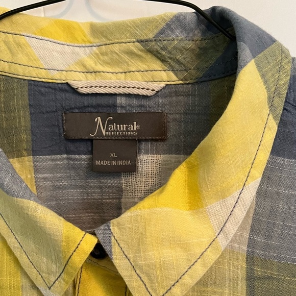 NATURAL REFLECTIONS BLUE AND YELLOW MEN’S CASUAL LONG SLEEVE SHIRT - Picture 4 of 7